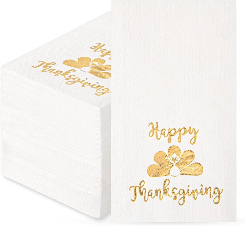 WDF 100 Pack Thanksgiving Napkins Paper - 3ply Fall Paper Napkins With Golden Turkey-15.8 x 13 Inches Disposable Napkins - Image 1